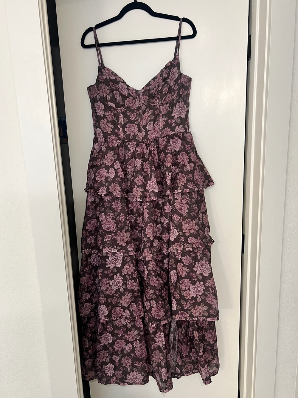 V. Chapman Josephine Purple Floral Tiered Maxi Dress — Size 8